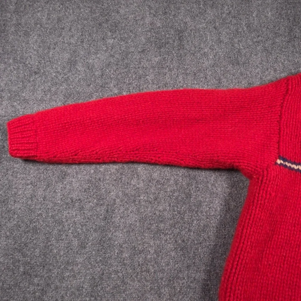 J.Crew Hand Knit Crewneck Sweater Mens XL Red Wool Striped Pullover